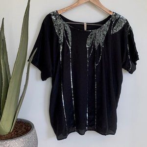 Love Sam Silk Crepe and Sequin dressy top
